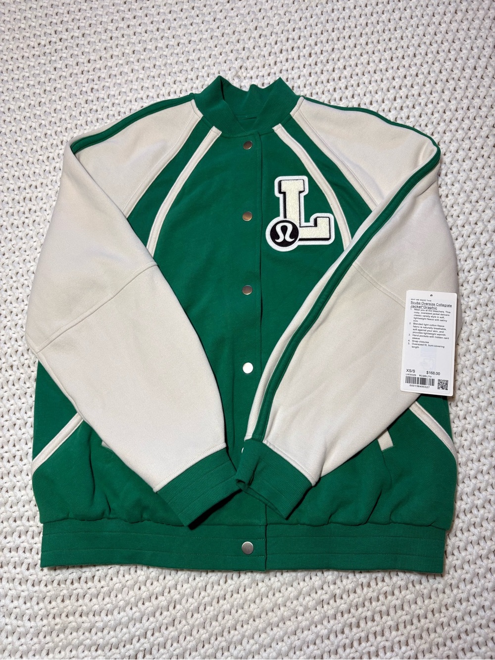 Lululemon scuba oversized collegiate jacket *graphic in raceway green size xs/s